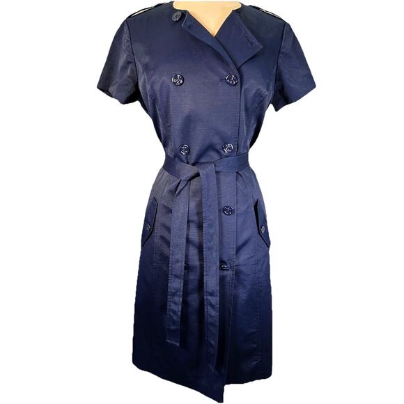 Brooks Brothers Double Breasted Sailor Trench Sheath Dress Size 14 Preppy Career - Picture 1 of 12